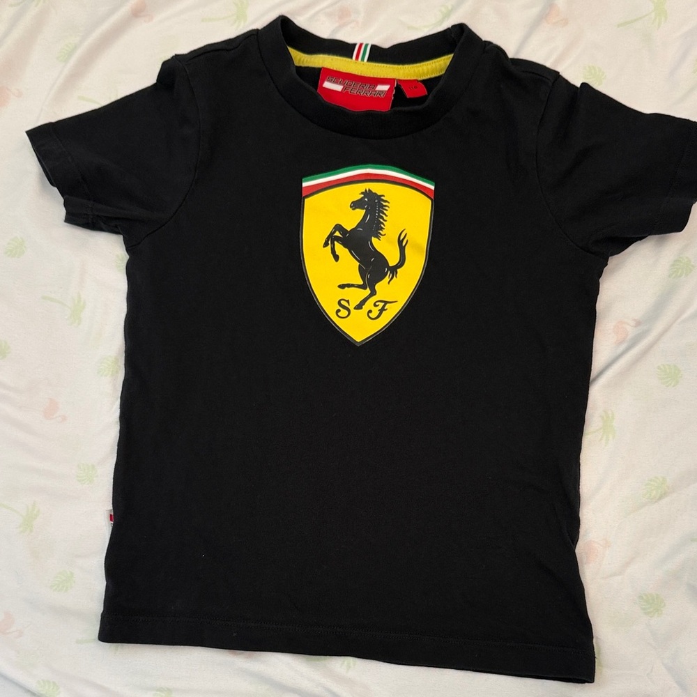 Ferrari Black Kids Tee with Yellow Emblem